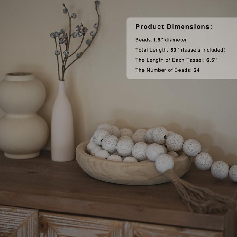 RUIRUICO Extra Large Wood Bead Garland with 1.6"" Diameter Wood Beads,Decorative Beads Home Decor, Farmhouse Beads Decor (Rustic White, 50 Inches) - Image 2